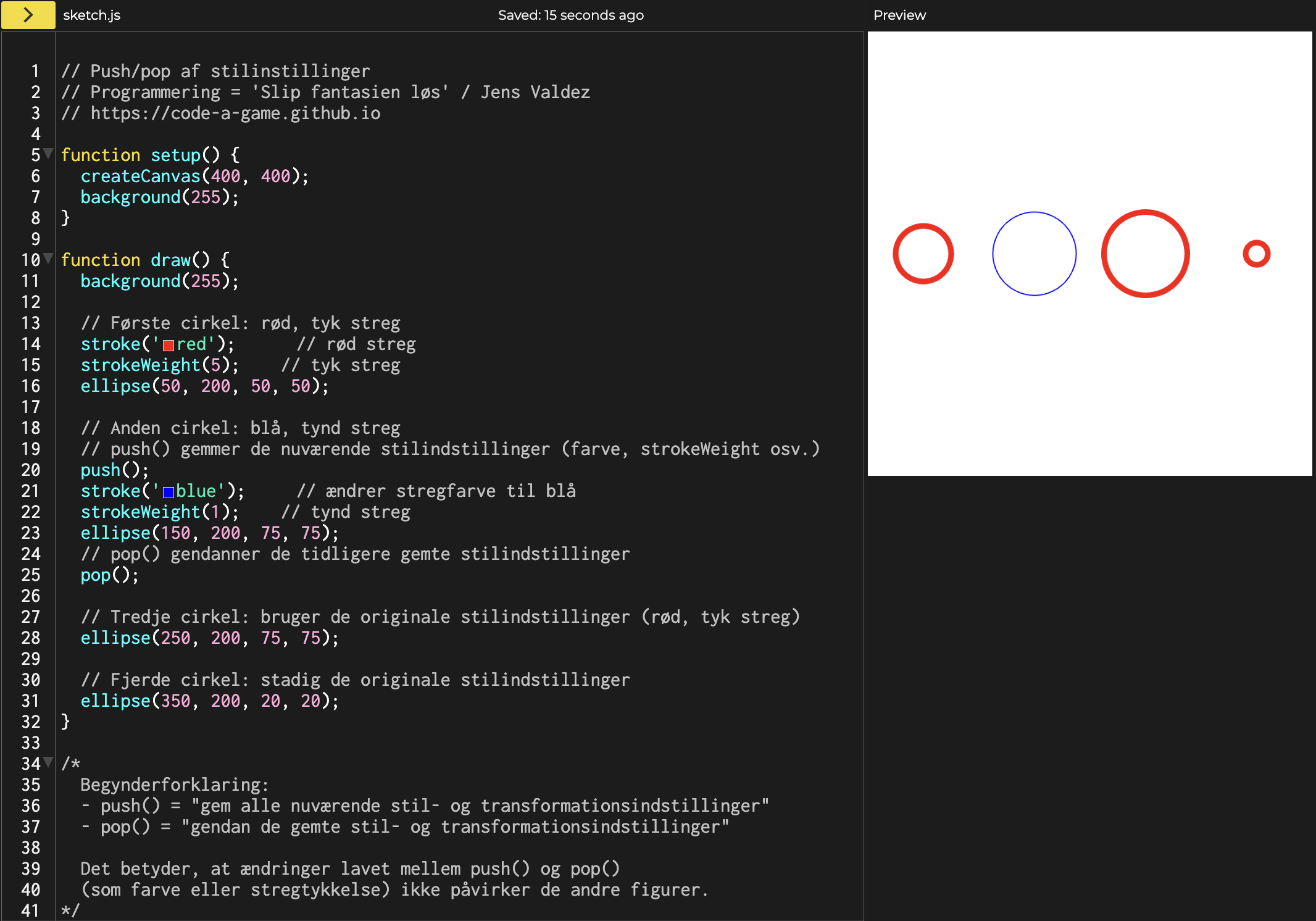 Push/Pop af stilindstillinger